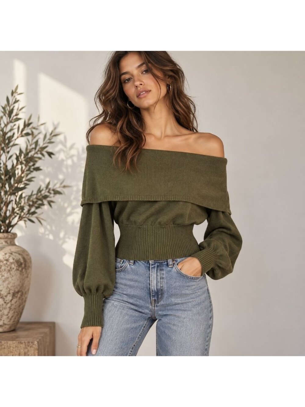 House of Harlow 1960 x Revolve Sz S Mailey Olive Going Out Top Sweater Luxe
